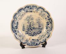 A CIRCA 1825-30 LIVERPOOL, HERCULANEUM POTTERY PLATE, transfer printed in underglaze blue with '