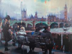 CHRISTIAN HOOK (b.1971) ARTIST SIGNED LIMITED EDITION COLOUR PRINT ?Embankment?, (38/195) with