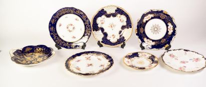 SEVEN VARIOUS EARLY 20th CENTURY COALPORT PORCELAIN DESSERT PLATES AND TWO HANDLE DISH (7)