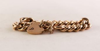 EARLY 20th CENTURY 15ct GOLD CHASED CURB LINK BRACELET with 15ct GOLD HEART SHAPED PADLOCK CLASP,