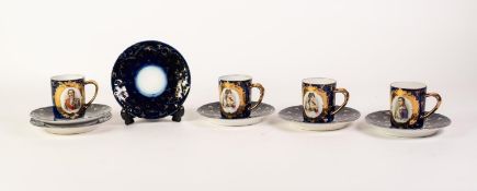 10 PIECE 'VICTORIA' CARLSBAD, AUSTRIA PART COFFEE SET of four cups and six saucers, the cups printed