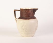 AN  EARLY 1800's POSSIBLY  HERCULANEUM POTTERY, LIVERPOOL EARTHENWARE JUG, the unglazed cream colour