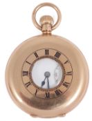 A 9ct gold Benson half hunter keyless pocket watch