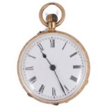 A ladies 18ct gold open faced keyless pocket watch