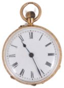 A ladies 18ct gold open faced keyless pocket watch