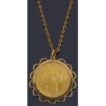 A Victorian 1880 sovereign pendant on chain