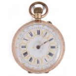 A Swiss ladies 14k gold open faced keyless pocket watch