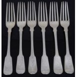 A matched set of six mostly Vict. silver fiddle pattern dinner forks