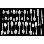 A set of six Vict. fiddle pattern teaspoons and other Georgian and later flatware
