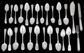 A set of six Vict. fiddle pattern teaspoons and other Georgian and later flatware