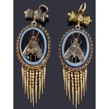 An unusual pair of Vict. Etruscan style diamond set agate 'bug' ear drops