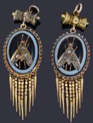 An unusual pair of Vict. Etruscan style diamond set agate 'bug' ear drops