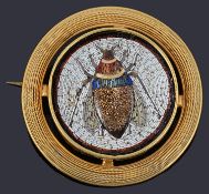 A Victorian Etruscan style micro mosaic insect brooch