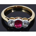 A Victorian ruby and diamond set three stone ring