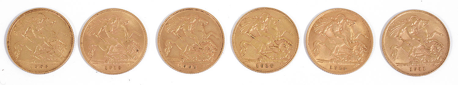 Six Edward VII and George V half sovereigns - Image 2 of 2