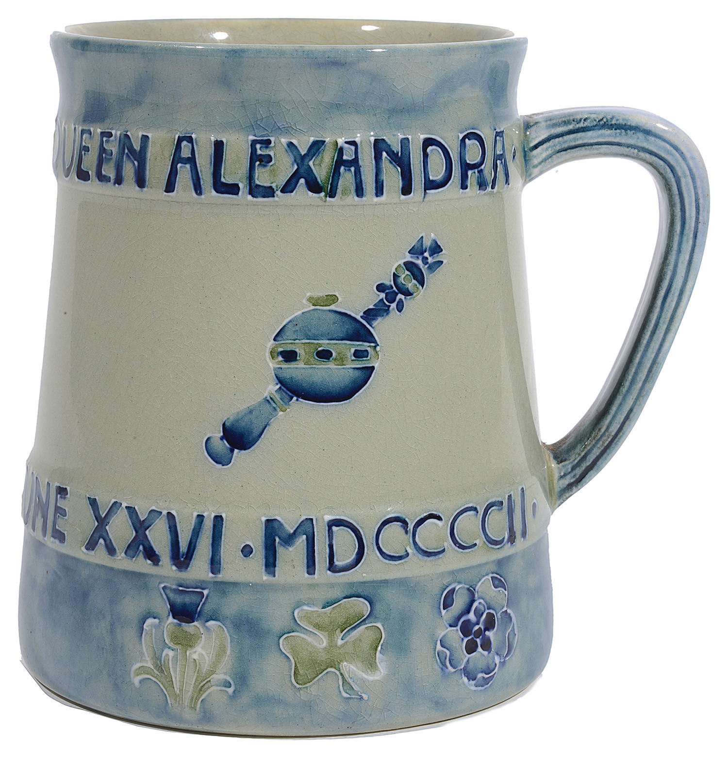 A rare early Moorcroft pottery 1902 coronation commemorative presentation mug - Image 4 of 4