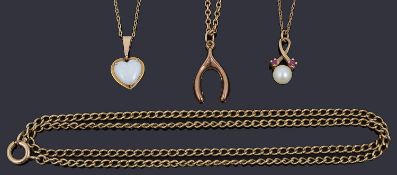 A small opal heart pendant on chain and other jewellery