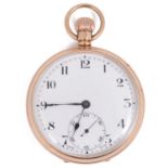 A 9ct gold keyless open faced pocket watch