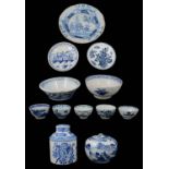 A collection of mostly 18th and 19th c English blue and white ceramics