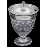 A George III silver and cut glass preserve pot