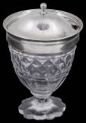 A George III silver and cut glass preserve pot