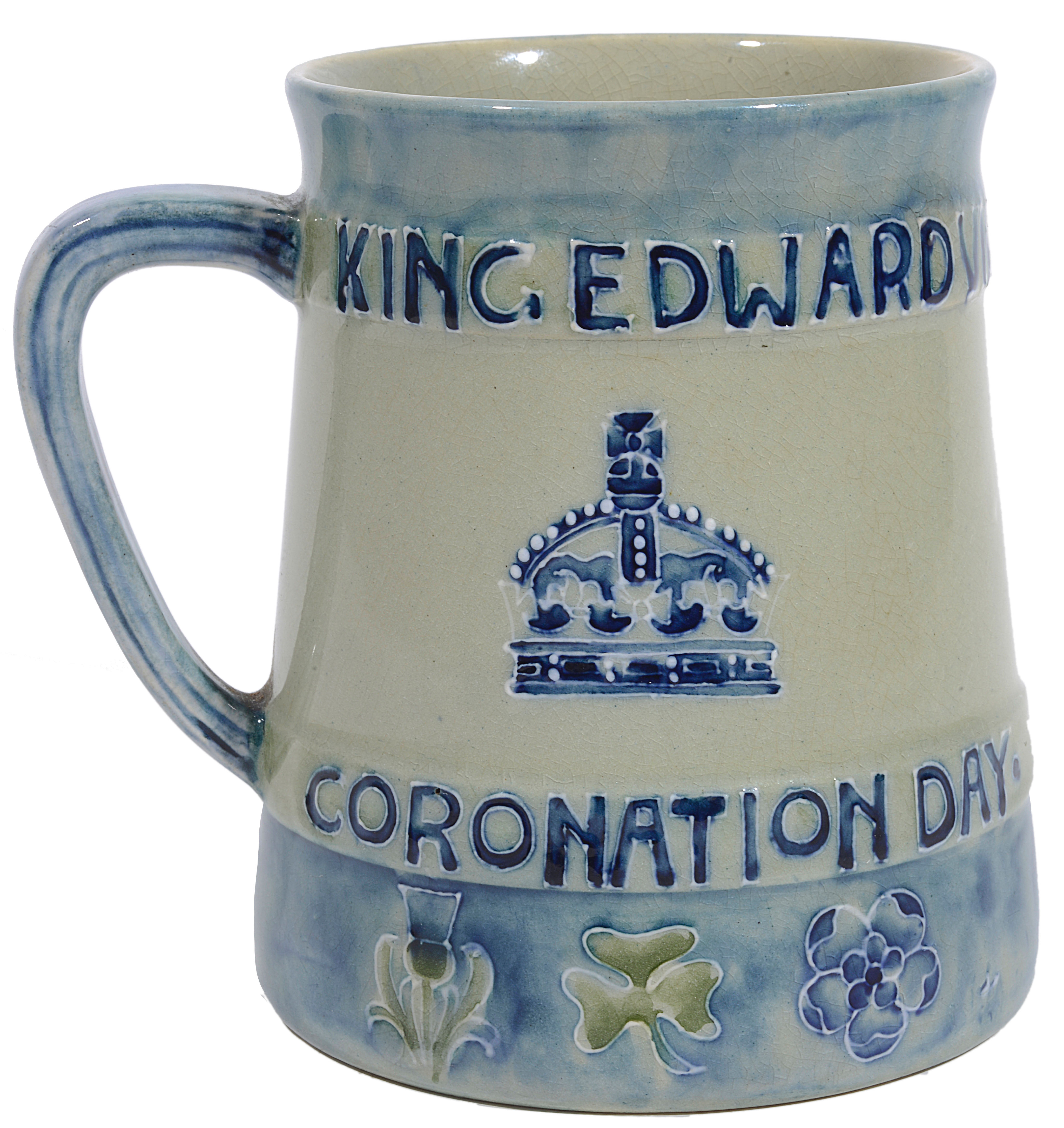 A rare early Moorcroft pottery 1902 coronation commemorative presentation mug