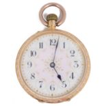 An Edwardian ladies 15ct Swiss open faced pocket watch