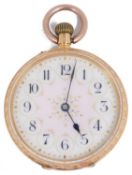 An Edwardian ladies 15ct Swiss open faced pocket watch