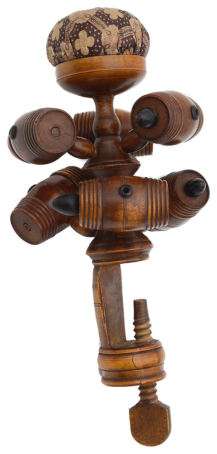 A 19th century treen sewing table clamp