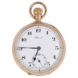 A 9ct gold Record open faced keyless pocket watch