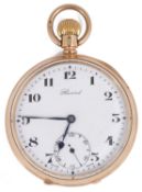 A 9ct gold Record open faced keyless pocket watch