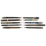 A collection of early to mid 20th century fountain pens