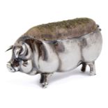 An Edward VII silver novelty pin cushion in the form of a pig