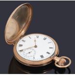 A 9ct gold full hunter top wind Waltham pocket watch with Masonic presentation inscription