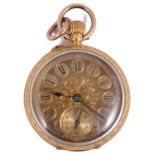 A late 19th c Swiss ladies 18K gold open faced keyless pocket watch