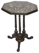 A Victorian ebonised and gilt decoupage decorated occasional table