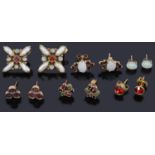 A pair of Baroque style opal and blister pearl ear studs and other ear studs,