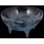 A Lalique Lys pattern glass bowl with blue patina