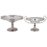 Two George V silver pedestal dishes