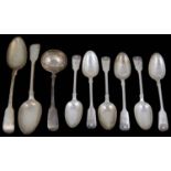 Set of six early Vict. shell and fiddle pattern dessert spoons and other flatware