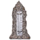 A late Victorian silver desk thermometer