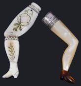 Two 19th century pipe tampers in the form of girls legs