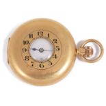 An early 20th century 18ct gold half hunter keyless pocket watch