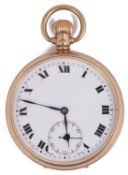 A 9ct gold keyless open faced pocket watch