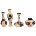 Four Modern Moorcroft pottery 'Chocolate Cosmos' pattern vases designed by Rachel Bishop
