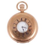 A 9ct gold keyless half hunter pocket watch