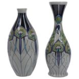 Two modern Moorcroft pottery 'Peacock Parade' pattern vases designed by Nicola Slaney