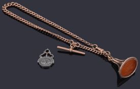 A 9ct gold watch Albert chain and seal fobs