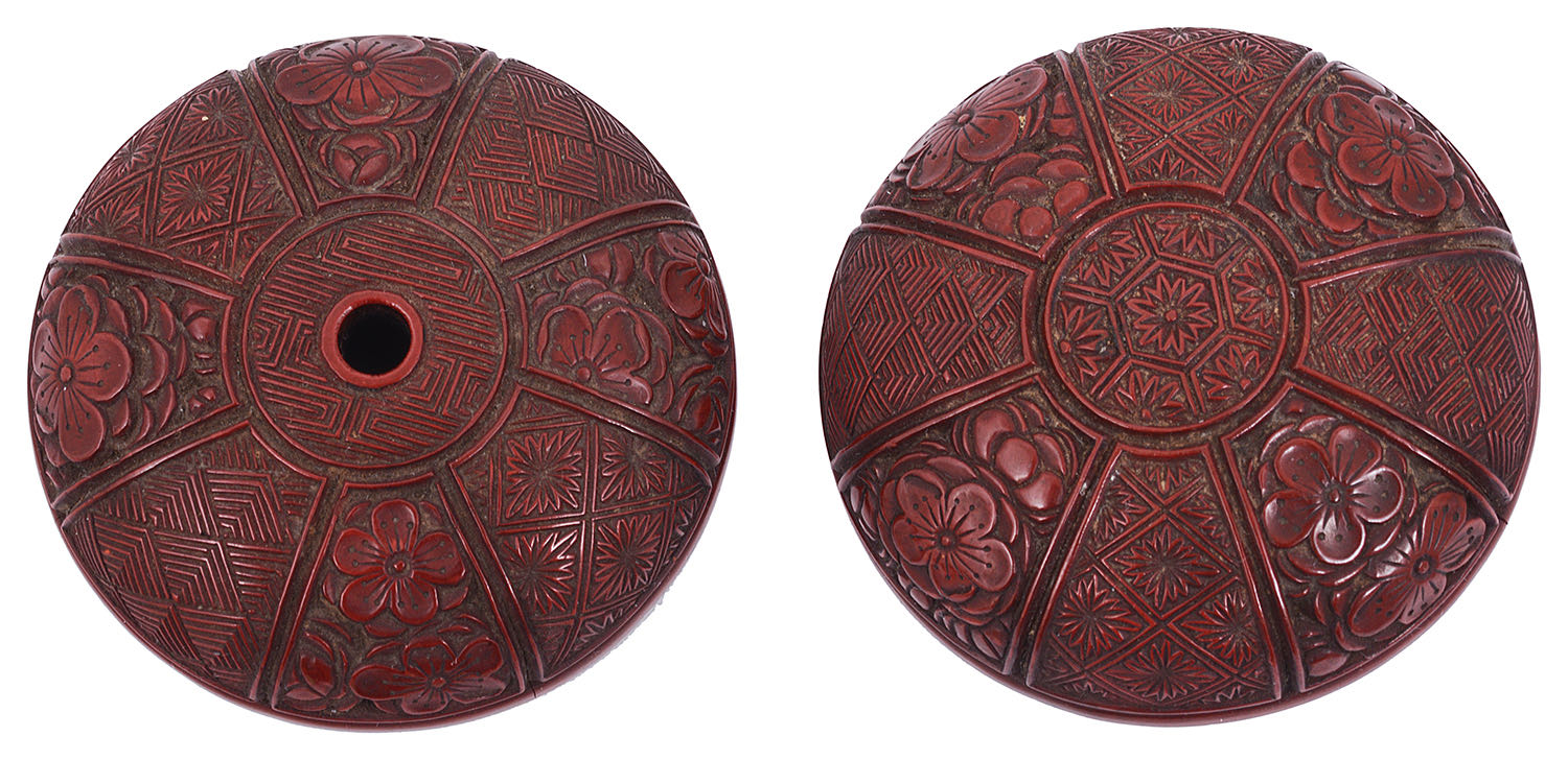 A Japanese Meiji period two section cinnabar lacquer manju - Image 3 of 3