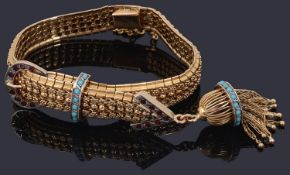 A Continental gem set fancy gold bracelet, circa 1940